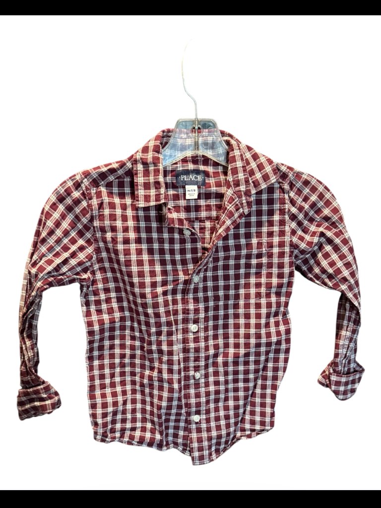 Children's Place Boy's Size 7-8 Red/White Button Down Shirt Long Sleeve